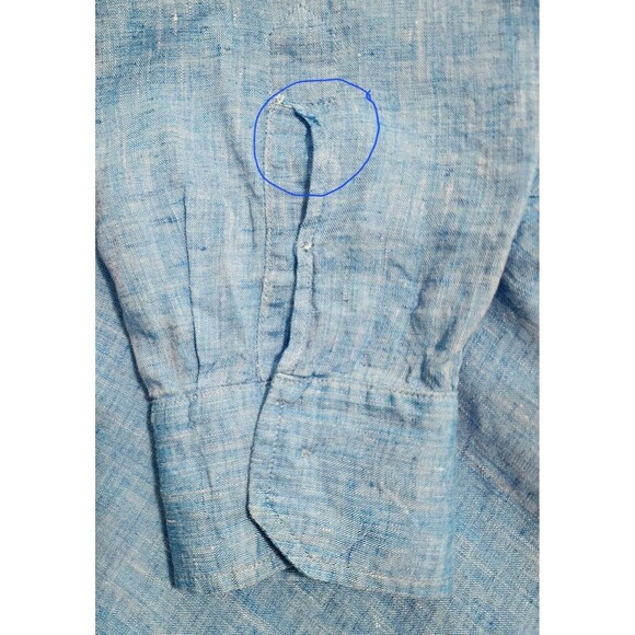 Men's Linen Button-Down Shirt Made in Italy Heather Blue Long Sleeve Size XXL - Picture 9 of 10